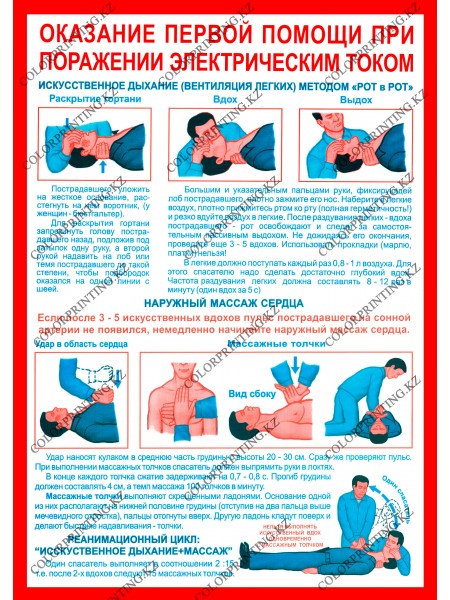 Оказание первой помои при поражении электрическим током 1 плакат