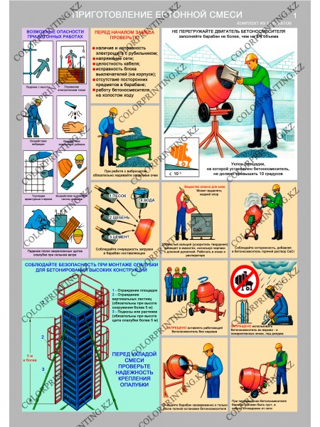 Безопасность бетонных работ на стройплощадке комплект из 3 плакатов