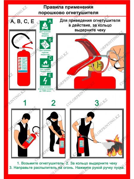 Правила применения порошково огнетушителя 20х30 см.